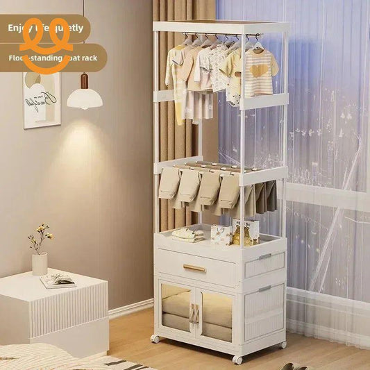 Baby wardrobe bedroom hanger bedside clothes storage cabinet rack drawer floor multi-function