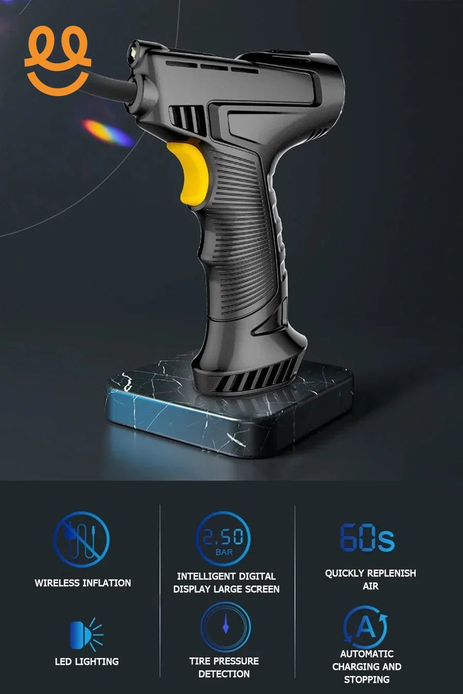 Car Mounted Inflation Pump Handheld Smart Home Car Motorcycle Portable Tire Inflation Pump Black Portable