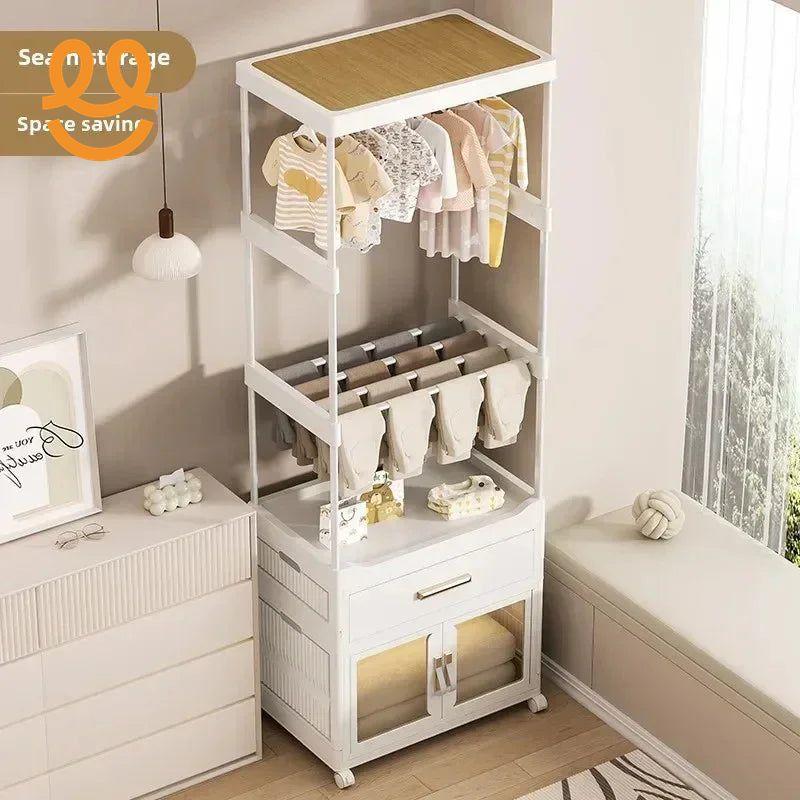 Baby wardrobe bedroom hanger bedside clothes storage cabinet rack drawer floor multi-function