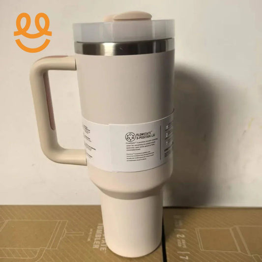 40oz Cream Tumbler with Handle & Lid – Stainless Steel Double Wall Insulated Travel Mug for Hot & Cold Drinks
