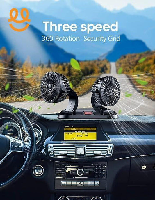 Universal Dual Head Car Fan – 12V Mini Electric 360 Rotatable Cooling Fan | Cheena.PK