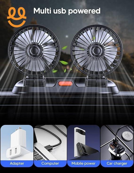 Universal Dual Head Car Fan – 12V Mini Electric 360 Rotatable Cooling Fan | Cheena.PK